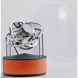 Bernard Favre Planet Silver & Orange leather watch winder
